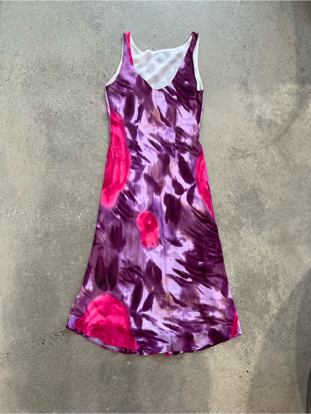 Tessuto Purple Watercolor Rose Maxi Dress 100% Rayon Satin Sleeveless Size L - Picture 3 of 8